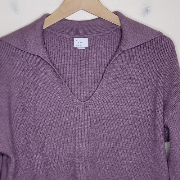 A New Day | Collared Ribbed V-neck Pullover Sweater Size Medium - Picture 3 of 5